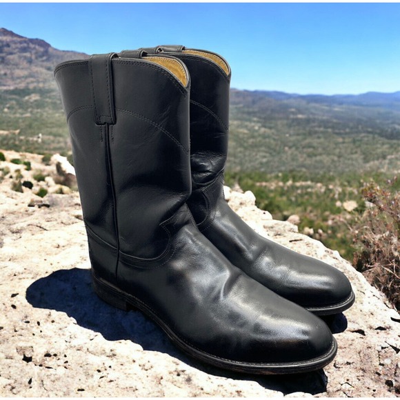 Justin Boots Black Leather Western Roper Cowboy Boots 3133 Mens 10.5 Fast Ship main image 13